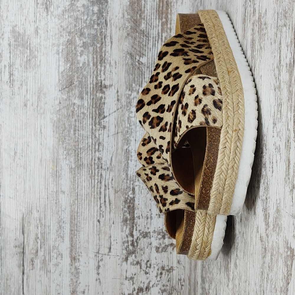 Like New Office Girl Leopard Calf Hair Flatform Espadrille Slide Sandal - Picture 3 of 16